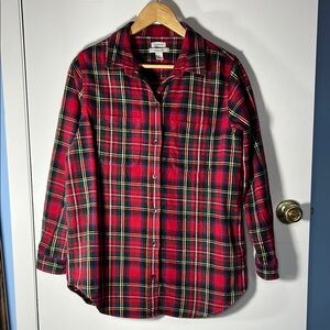 LLBean Flannel Tunic Relaxed Fit size Medium Petite